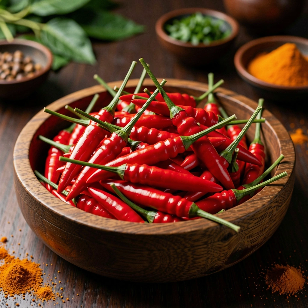 Cabai rawit dalam wadah kayu